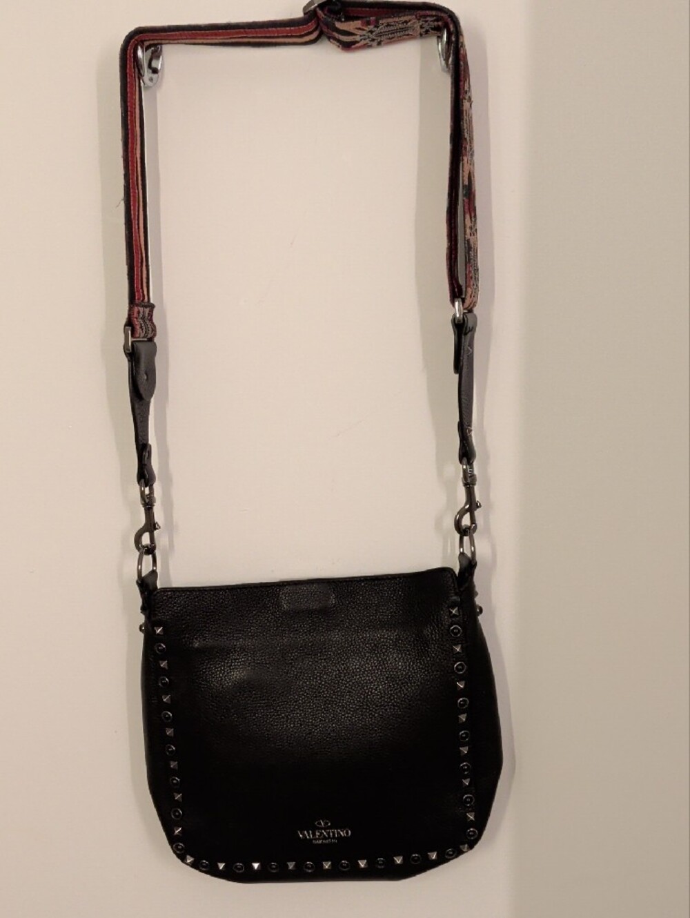 Valentino Garavani Black Stud Accent Crossbody Bag with Detachable Guitar Strap